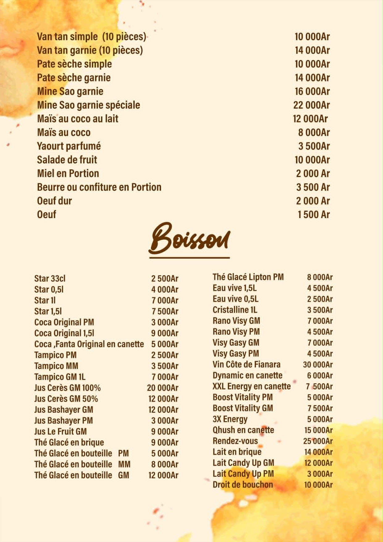 Menu restaurant page 3